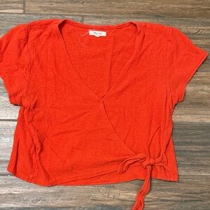 Madewell Tomato Red Tie-Front Blouse